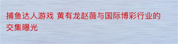 捕鱼达人游戏 黄有龙赵薇与国际博彩行业的交集曝光