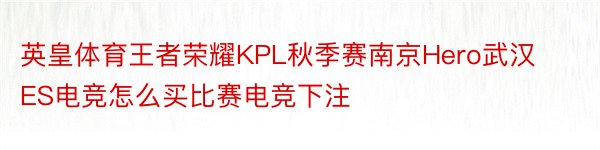 英皇体育王者荣耀KPL秋季赛南京Hero武汉ES电竞怎么买比赛电竞下注